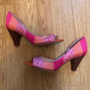 Colorful Pink and Orange Floral Nine West Heels